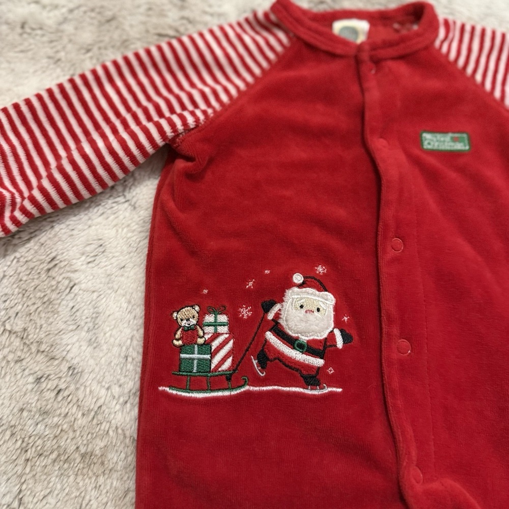 Vintage Baby Christmas One Piece With Santa Design Size 6 Months